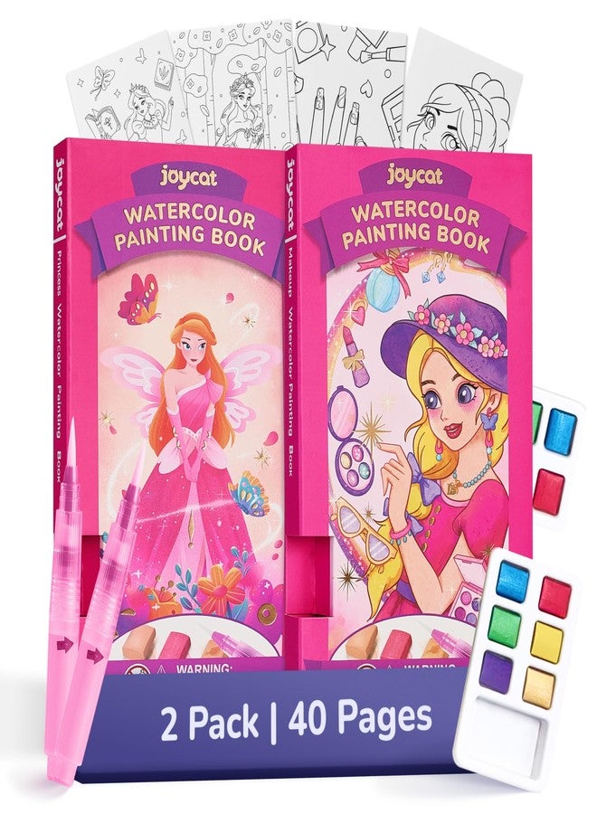 JoyCat 2 Pack Pocket Paint with Water Coloring Books for Kids, Art & Craft Activity Toy Set, Creative Travel & Home Painting Kit, Gifts for Girls & Boys Ages 3-8 (Makeup & Princess) - Image 1